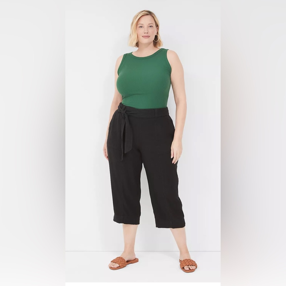 NWT Lane Bryant Black Wide-Leg Pull-On linen twill Capri pants